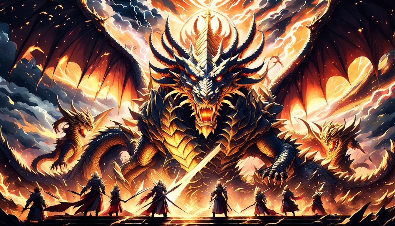 Epic Anime-Style Angels Clash with Seven-Headed Dragon in St...