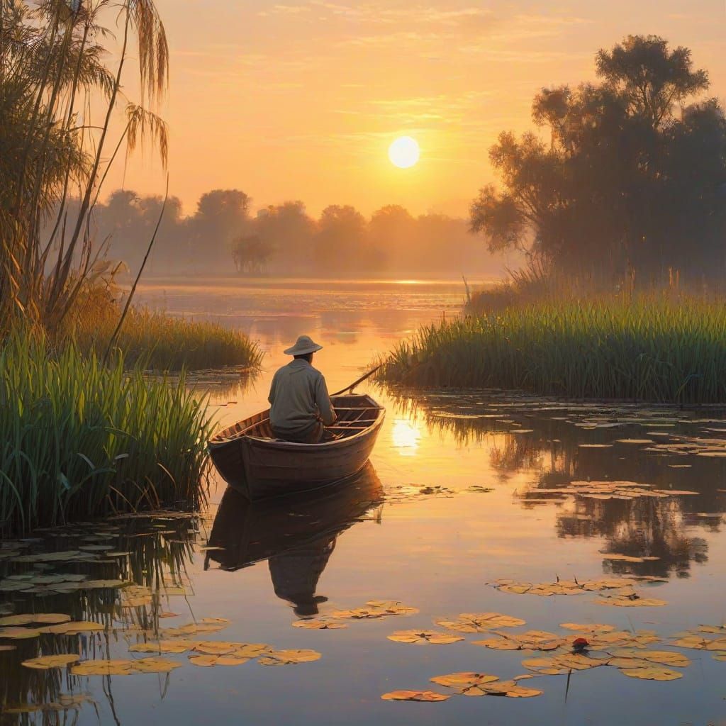 Fauvist Fishing Scene in the Danube Delta