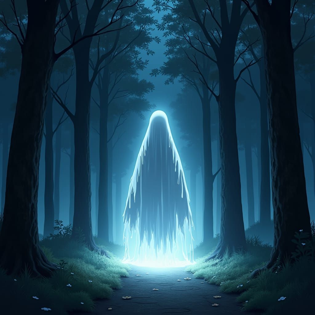 Spectral Ghost Arises from Dark Forest in Anime Style