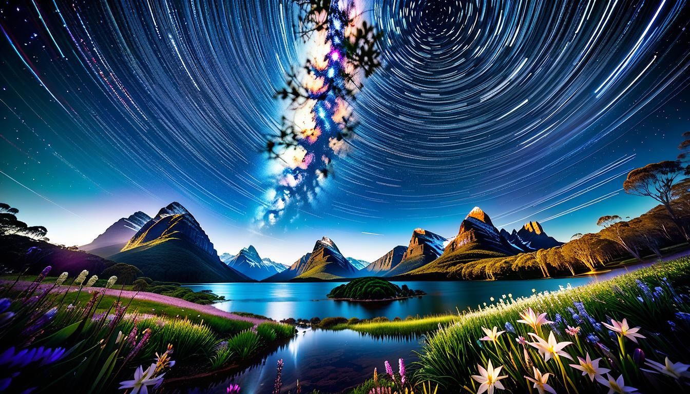 Australian Springtime Flowers Under Star Trails