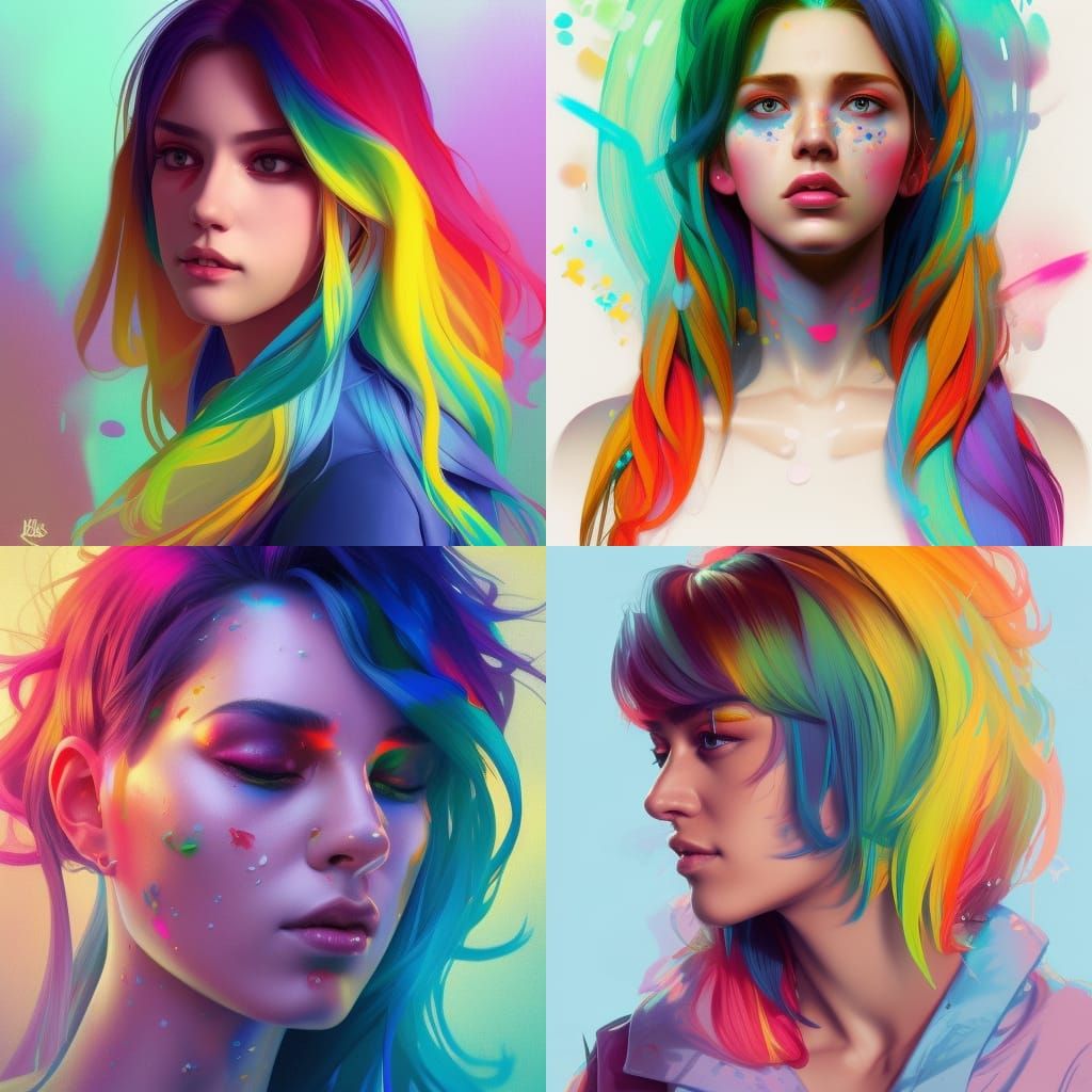 Rainbow Pop Star Portrait in Hyperdetailed Digital Art