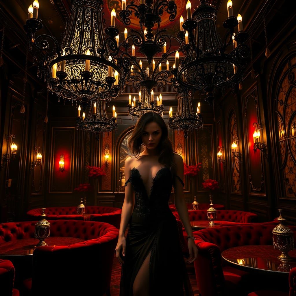 Elegant Woman in Gothic Nightclub Concept Art