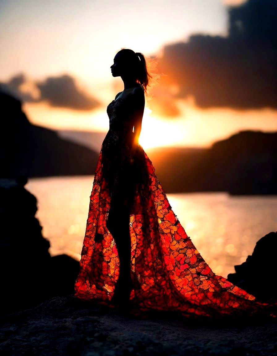 Silhouette in Flower Petal Dress, Fashion Photography