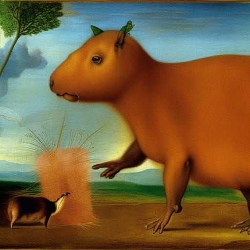 Capybara Barn Raid: Durer and Dali Fusion