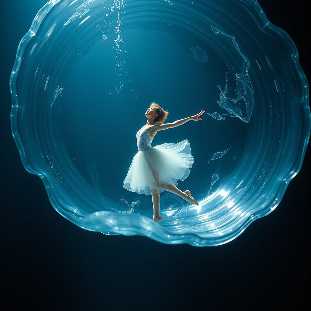 Ballerina Dances in Floating Water Droplet