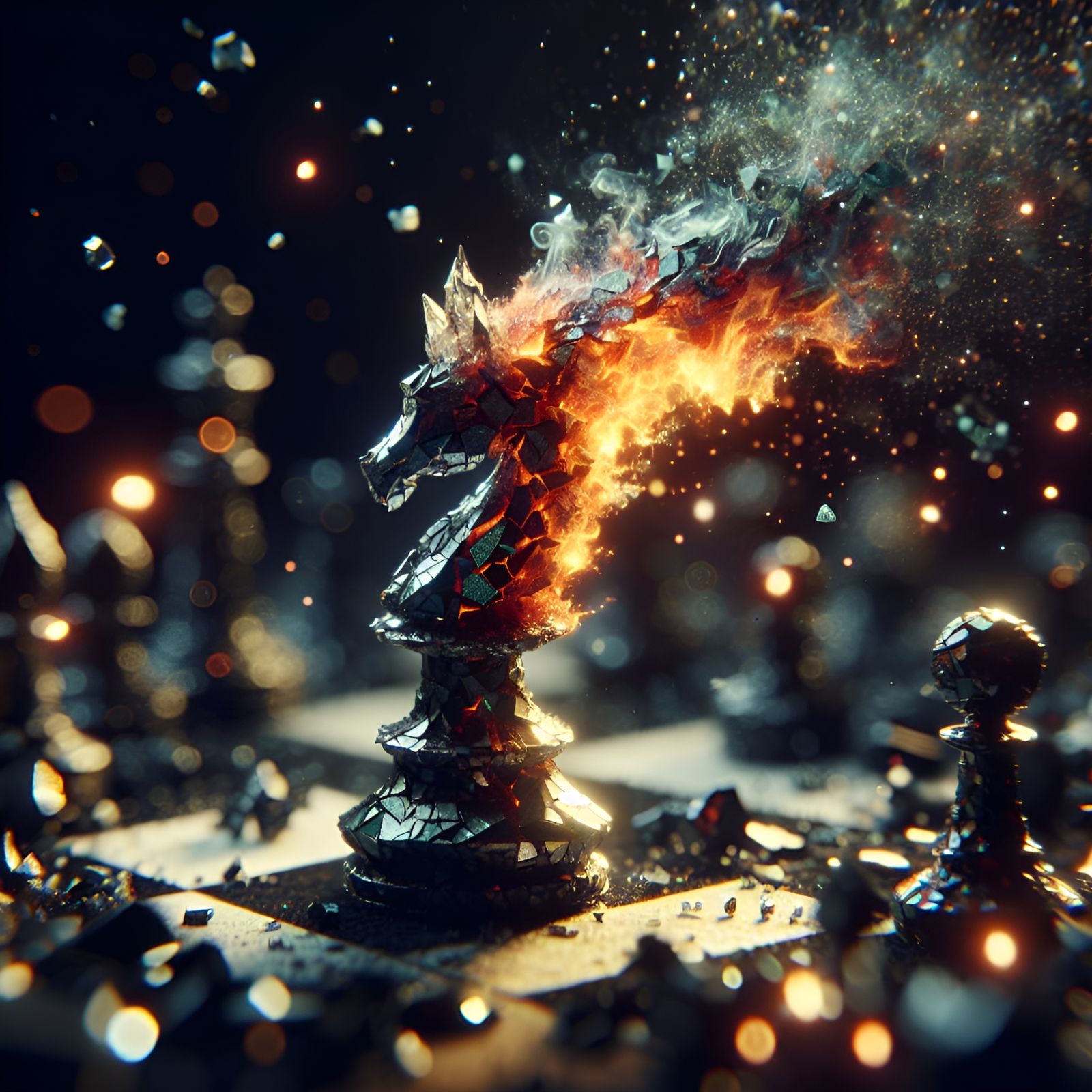 Fiery Glass Chess Piece in Origami Style