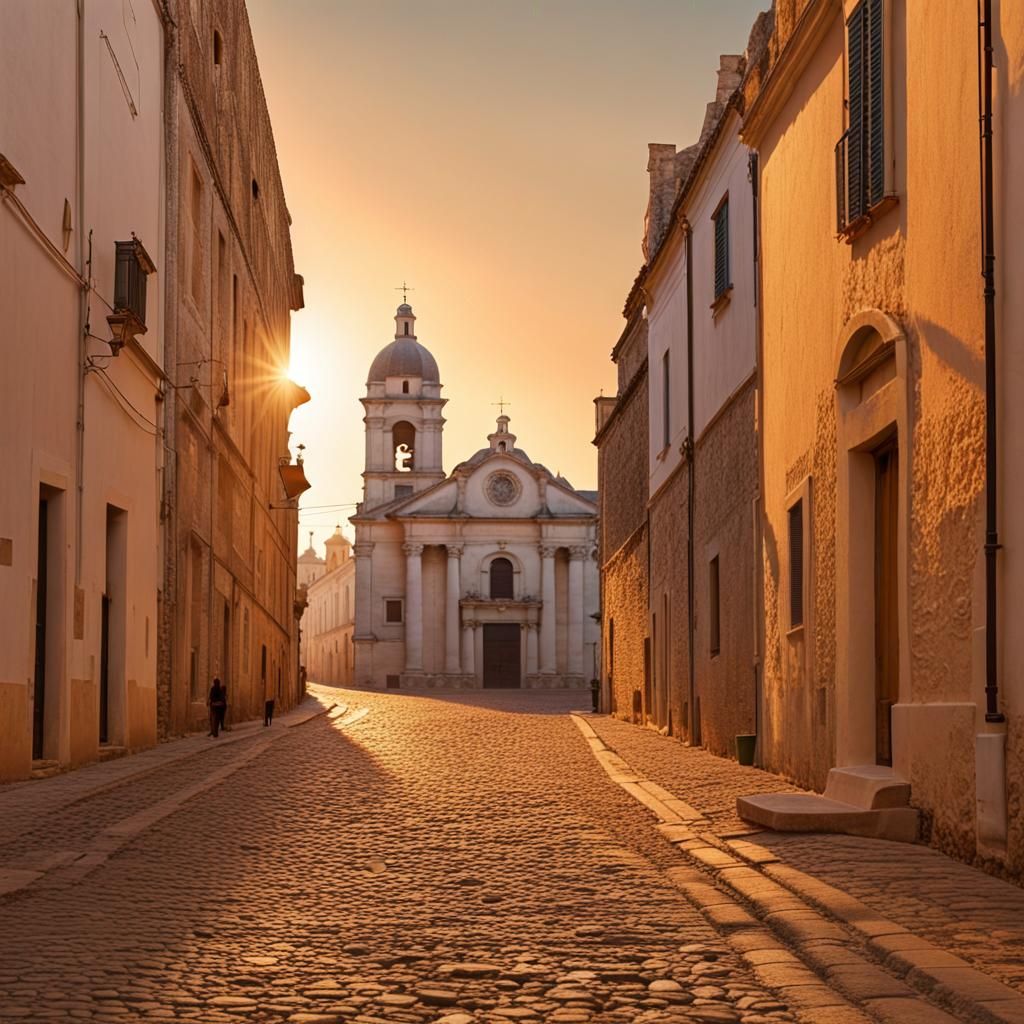 Baroque Village Scene in Autumn Sunlight