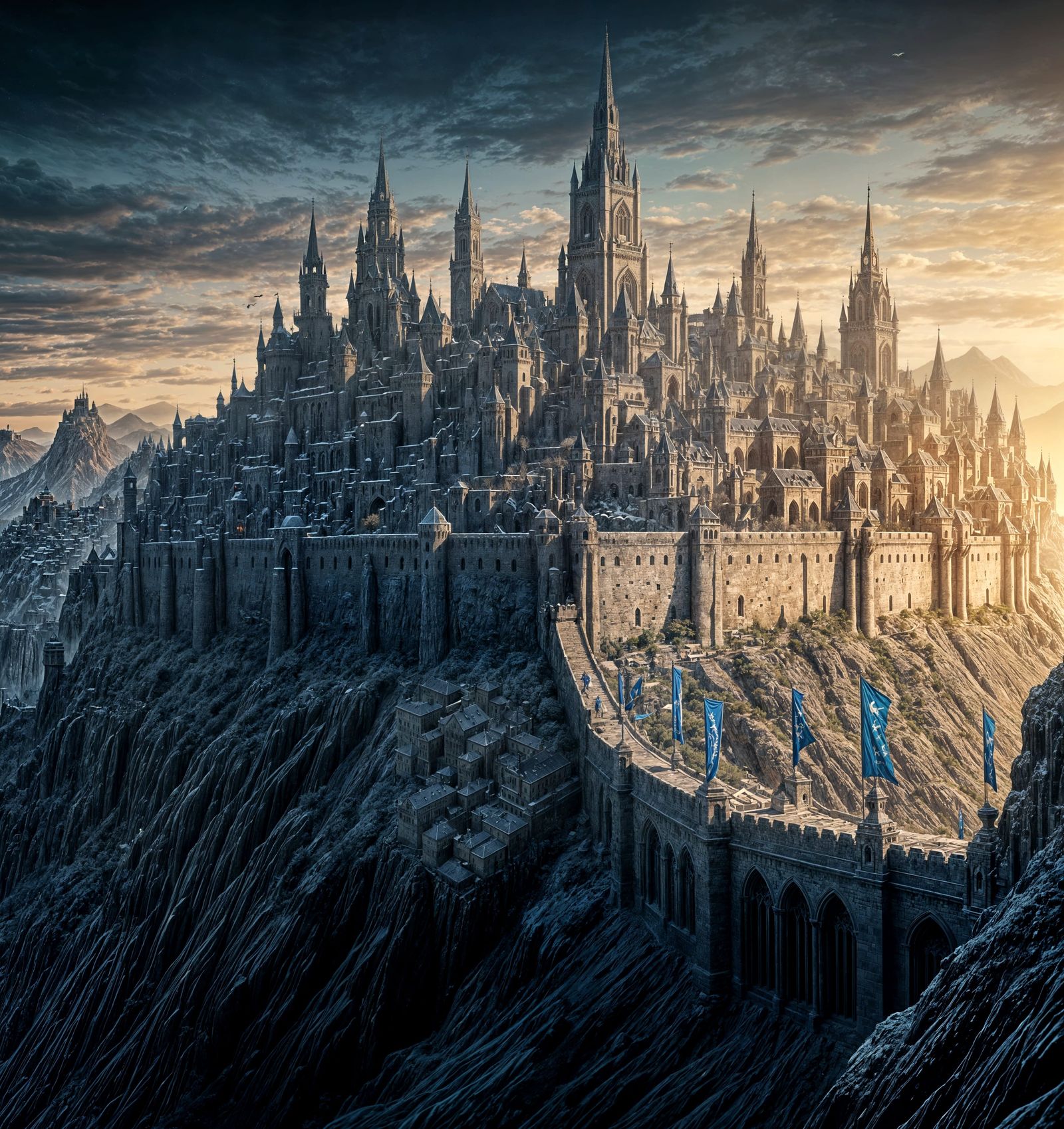 Medieval City on a Mountain Peak in a Fantastical Atmosphere