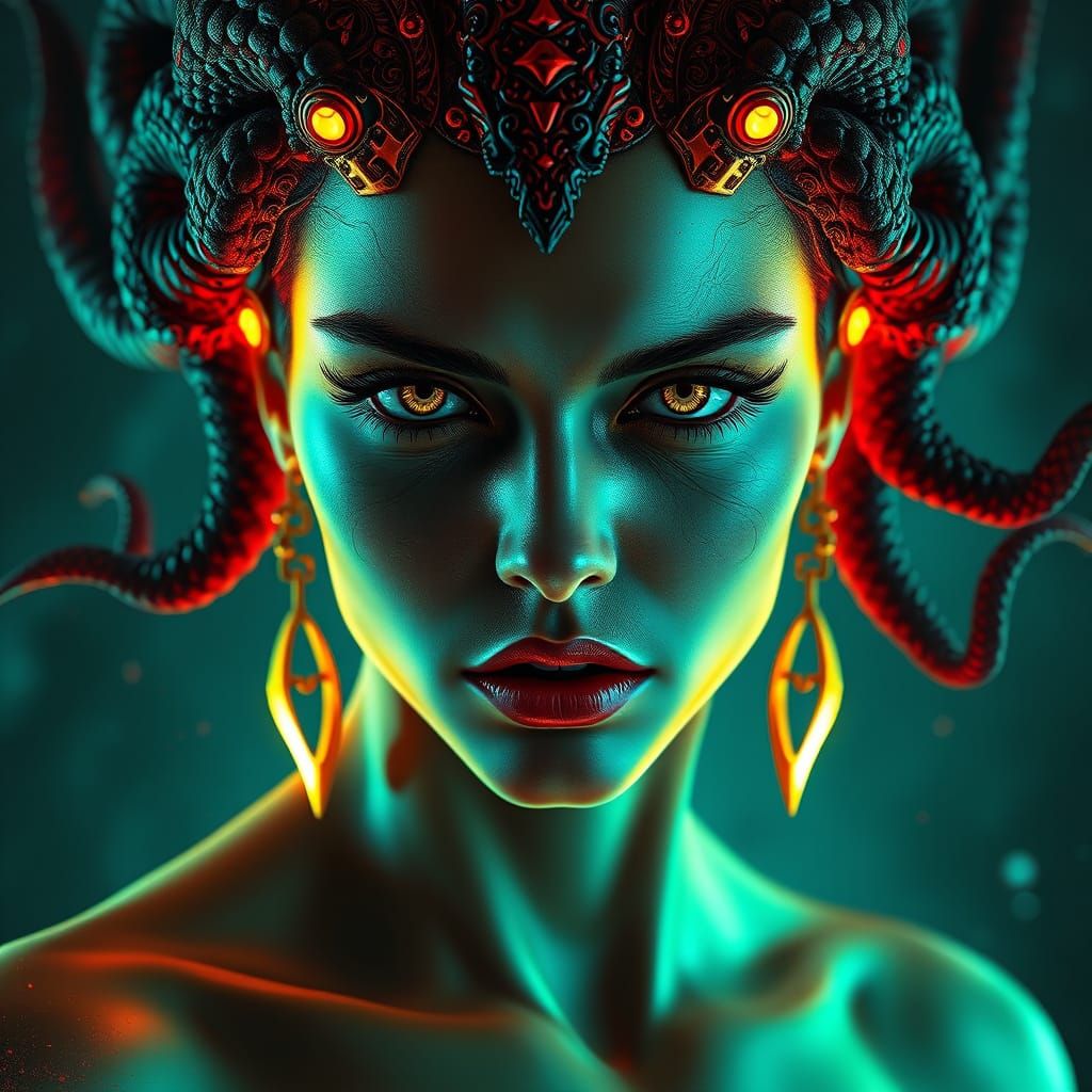 Medusa in Triadic Colors Concept Art Portrait
