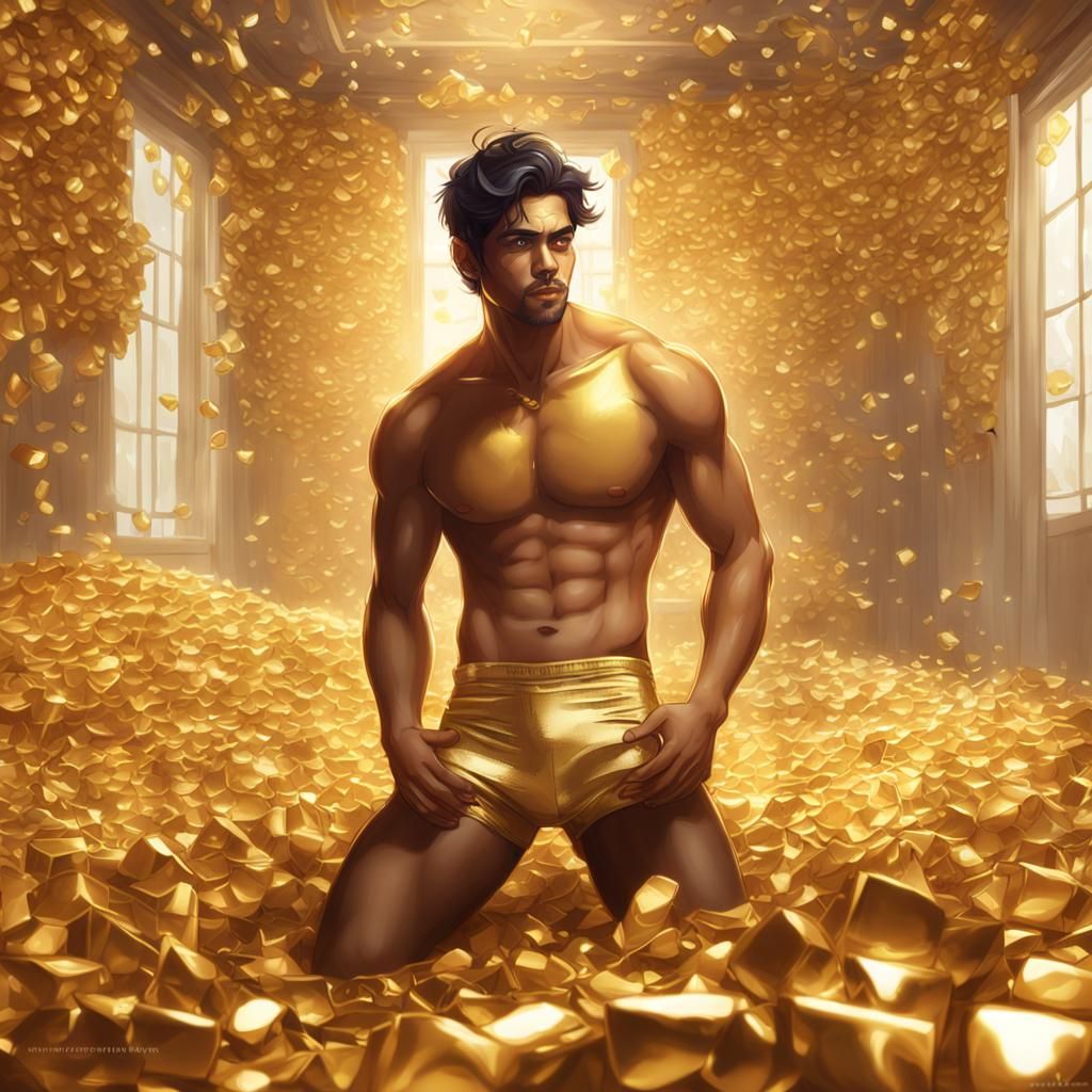 Latino Man in Gold Room, Hyperdetailed Portrait