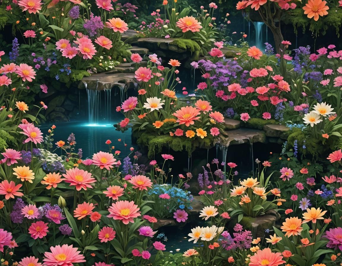 Neon Nebula: Ultrarealistic Flowers in a Dreamy Forest