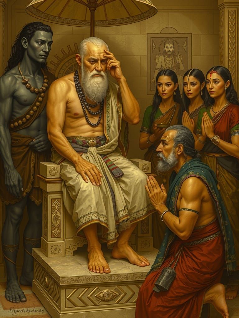 Indian Sage-King Seated on Ornate Throne in Hyper Realistic ...