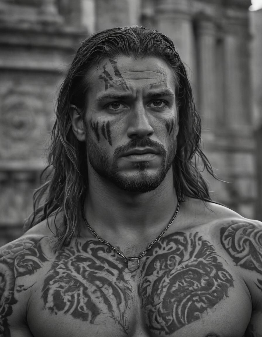 Barbarian Captive: A Cinematic Black and White Portrait