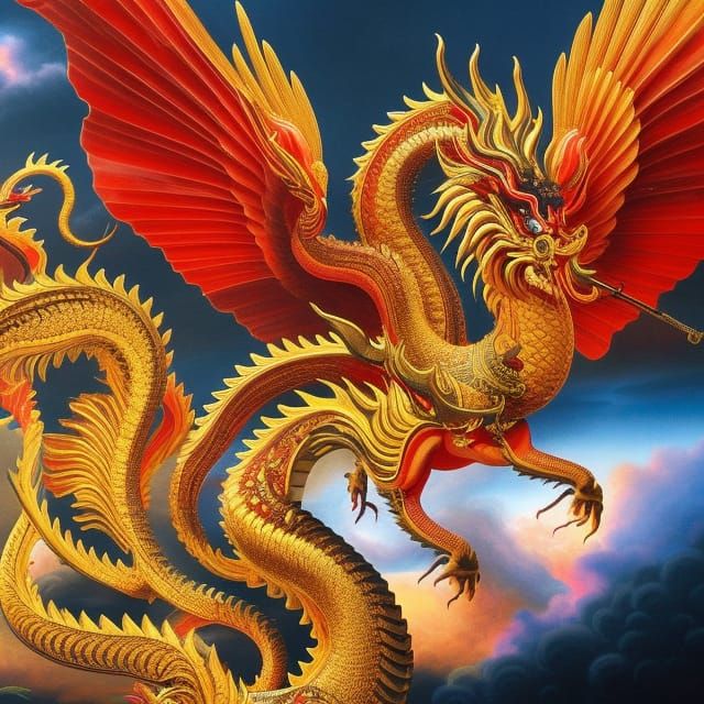 Chinese Dragon Soaring Through Mythical Landscape
