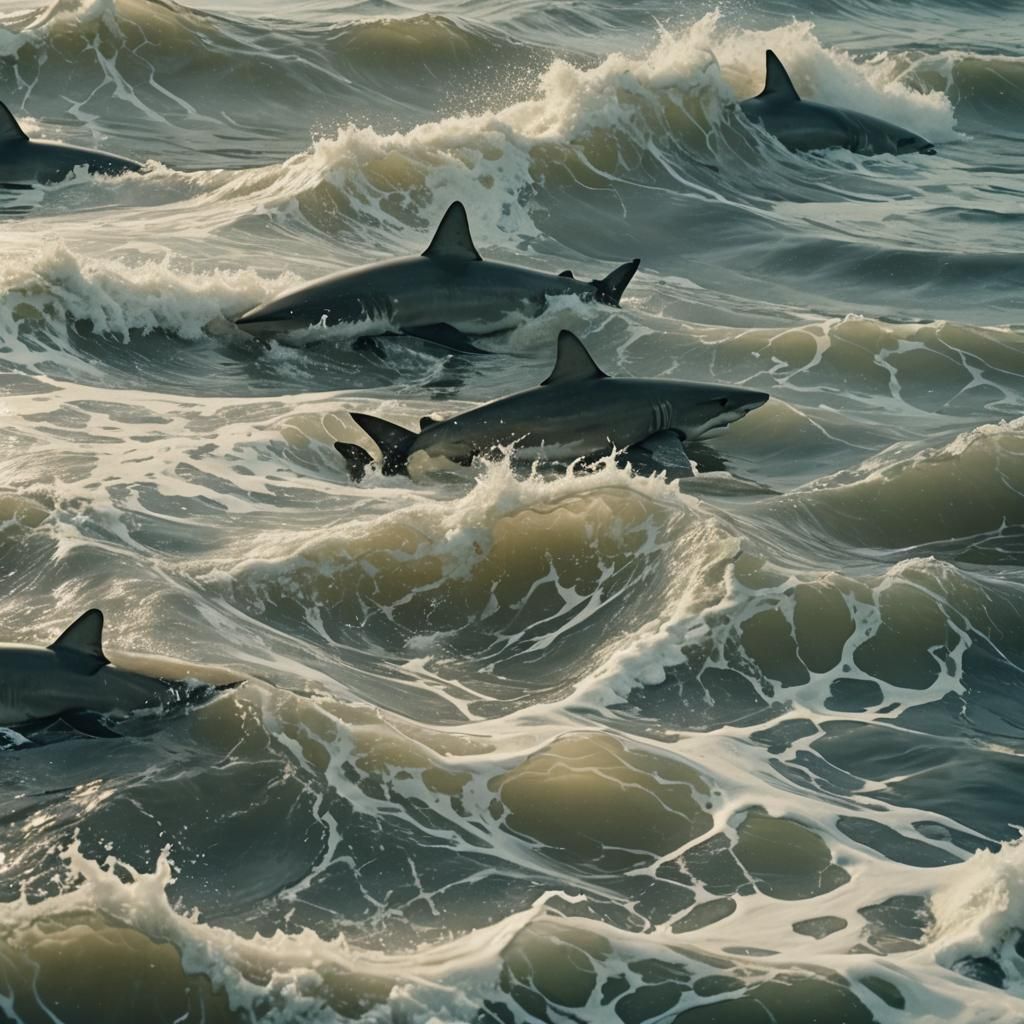 Sharks in Tsunami: Cinematic Film Still