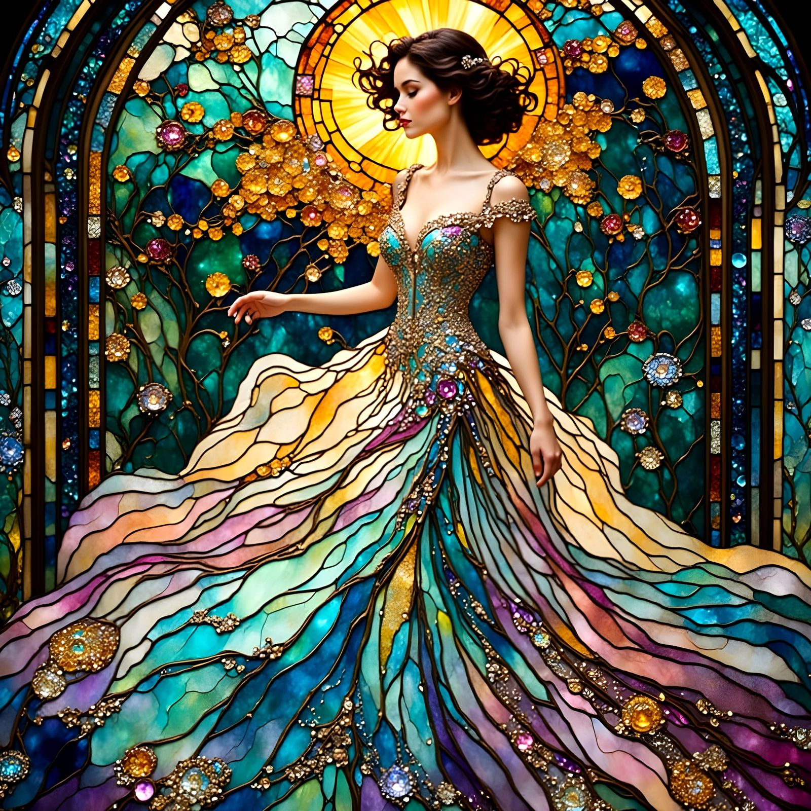 Ethereal Stained Glass Bride in Klimt Style