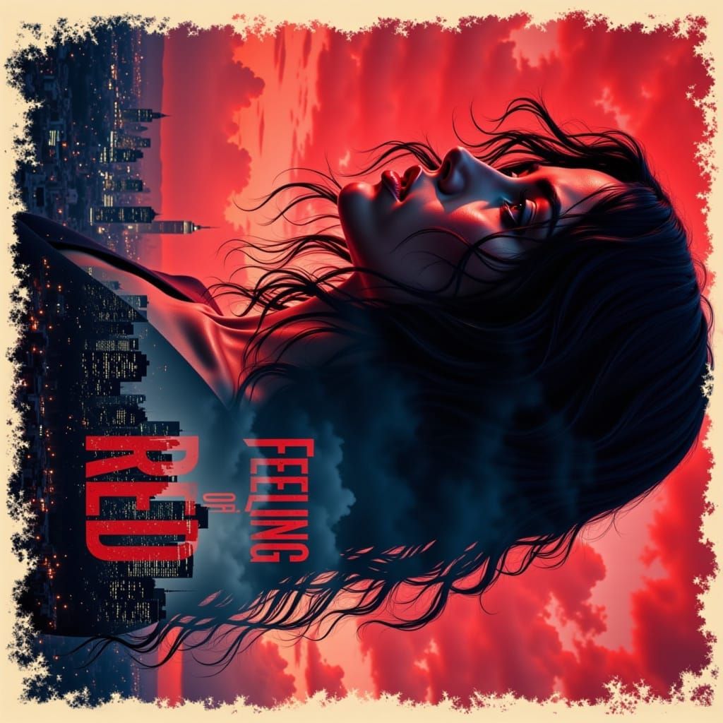 Woman's Double Exposure Portrait with Vintage Poster