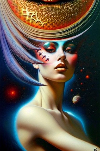 Surreal Cosmic Woman in Hyperrealistic Detail