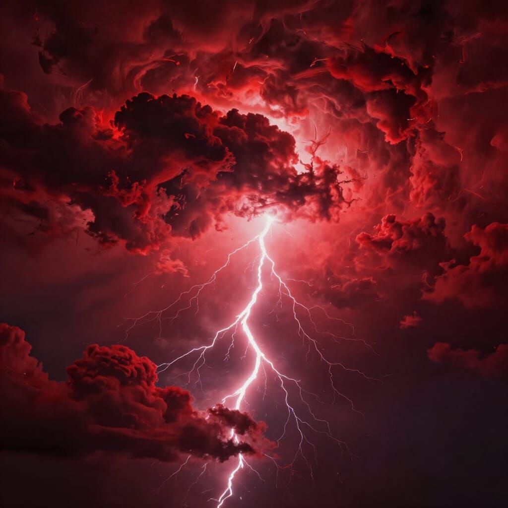 Crimson Tempest: Dramatic Storm with Lightning