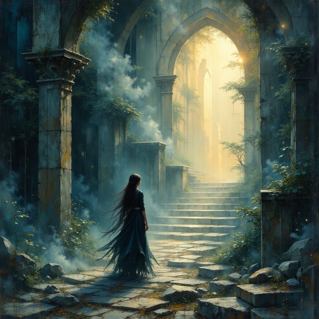 Ethereal Ghost Ascending to Heavenly Portal in Surreal Point...