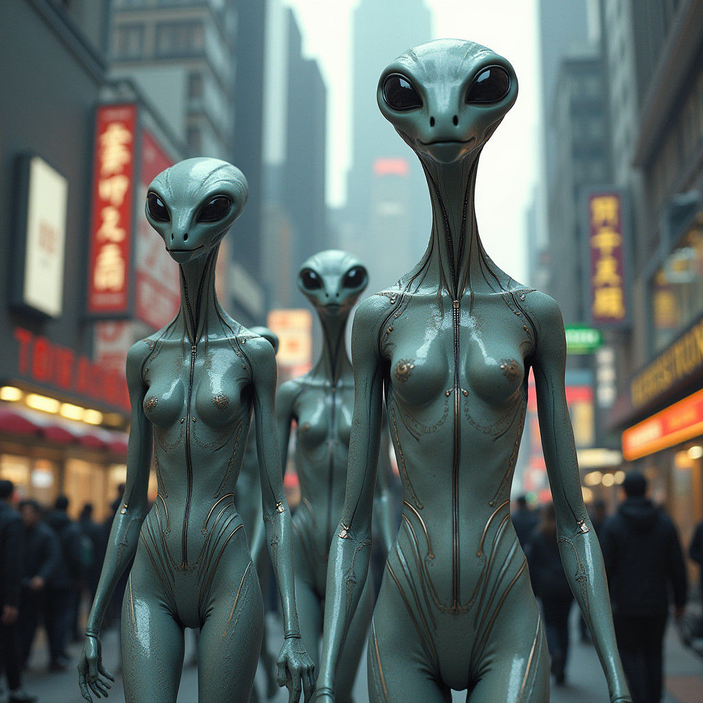 Ethereal Beings in a Futuristic Metropolis