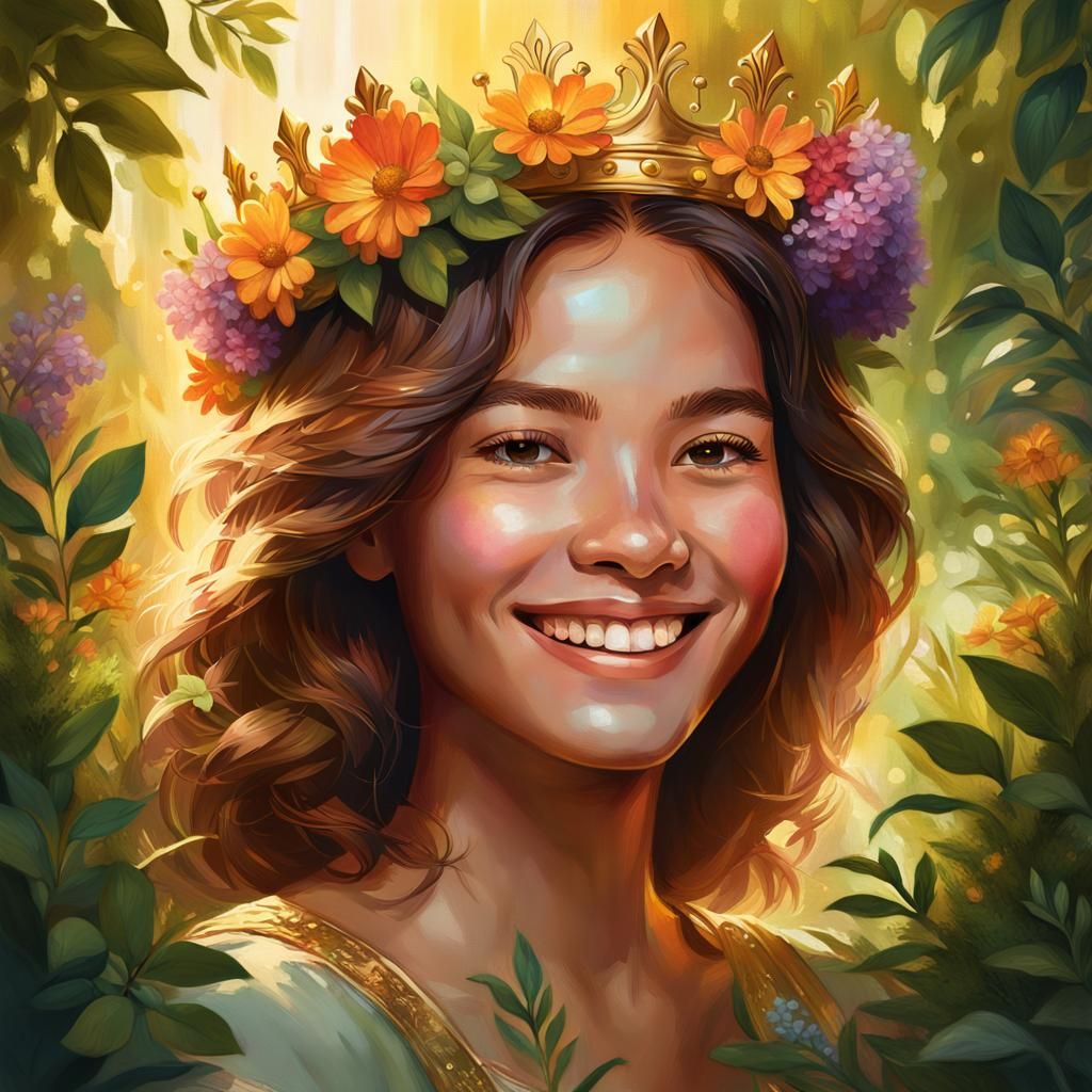 Radiant Woman with Floral Crown: Concept Art Portrait