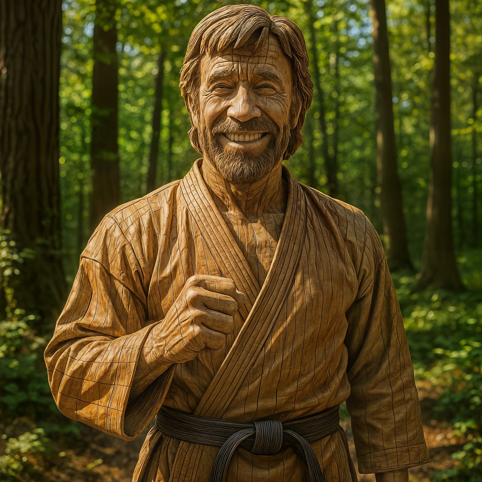 Detailed CGI Chuck Norris Made of Wood