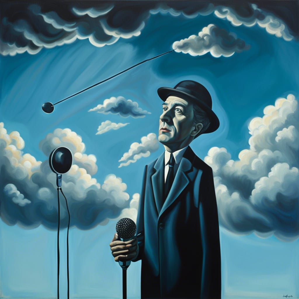 Magritte Style Man with Radio Antenna