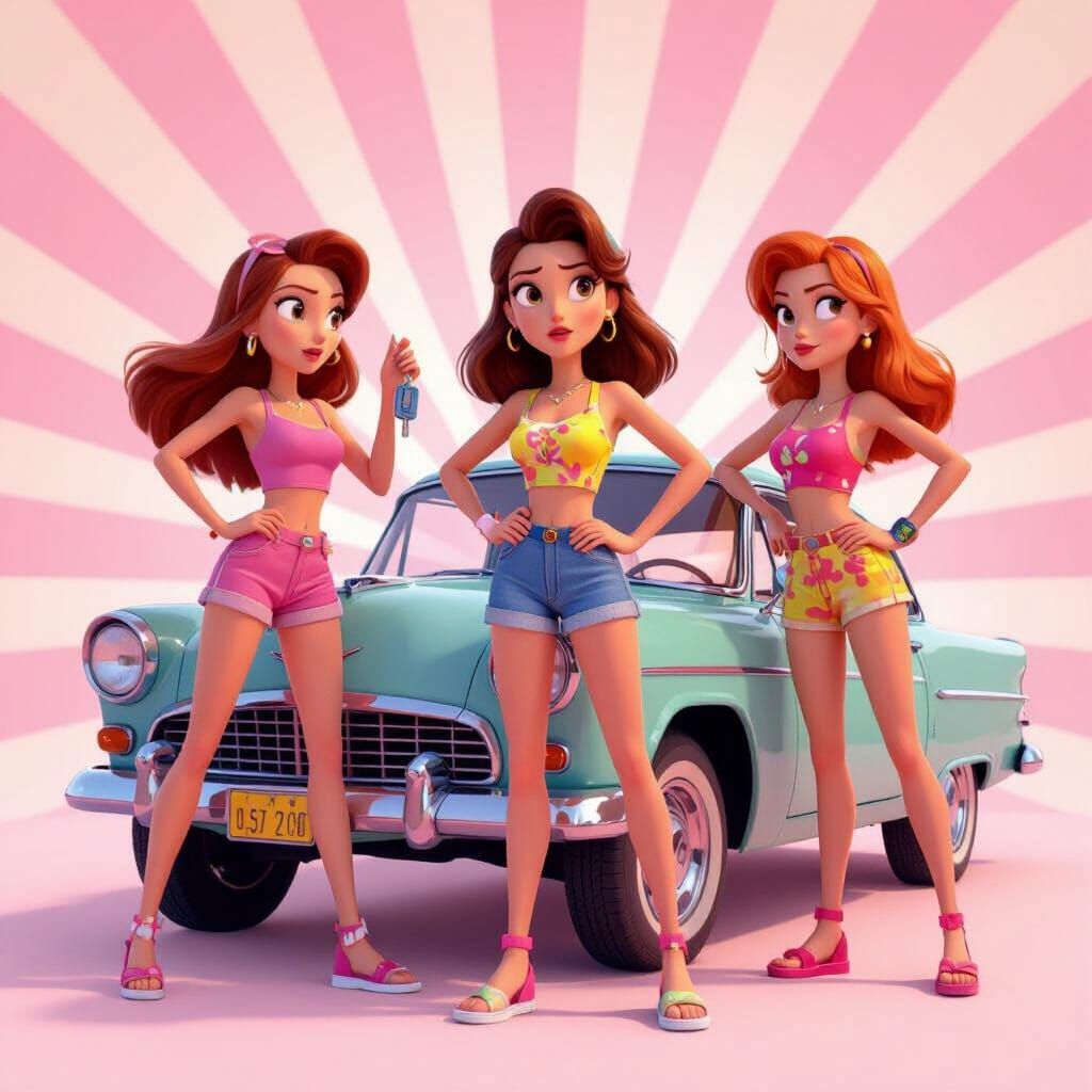 Totally Spies Stranded with Old Car in Summer Outfits