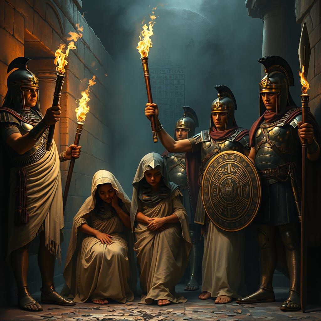 Egyptian Family Held Captive by Roman Legionnaires in a Haun...