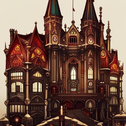 Steampunk Gothic Palace Castle in Luminous Colors