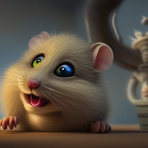 Surprised Mouse in Enchanted House, Detailed 3D Render