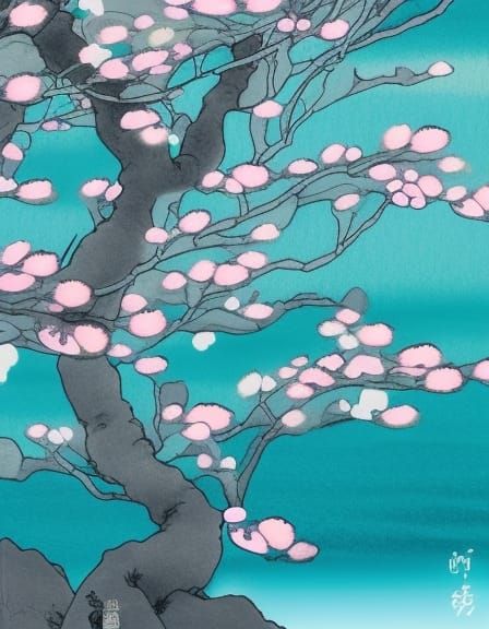 Koi in Ocean with Cherry Blossoms, Studio Ghibli Style