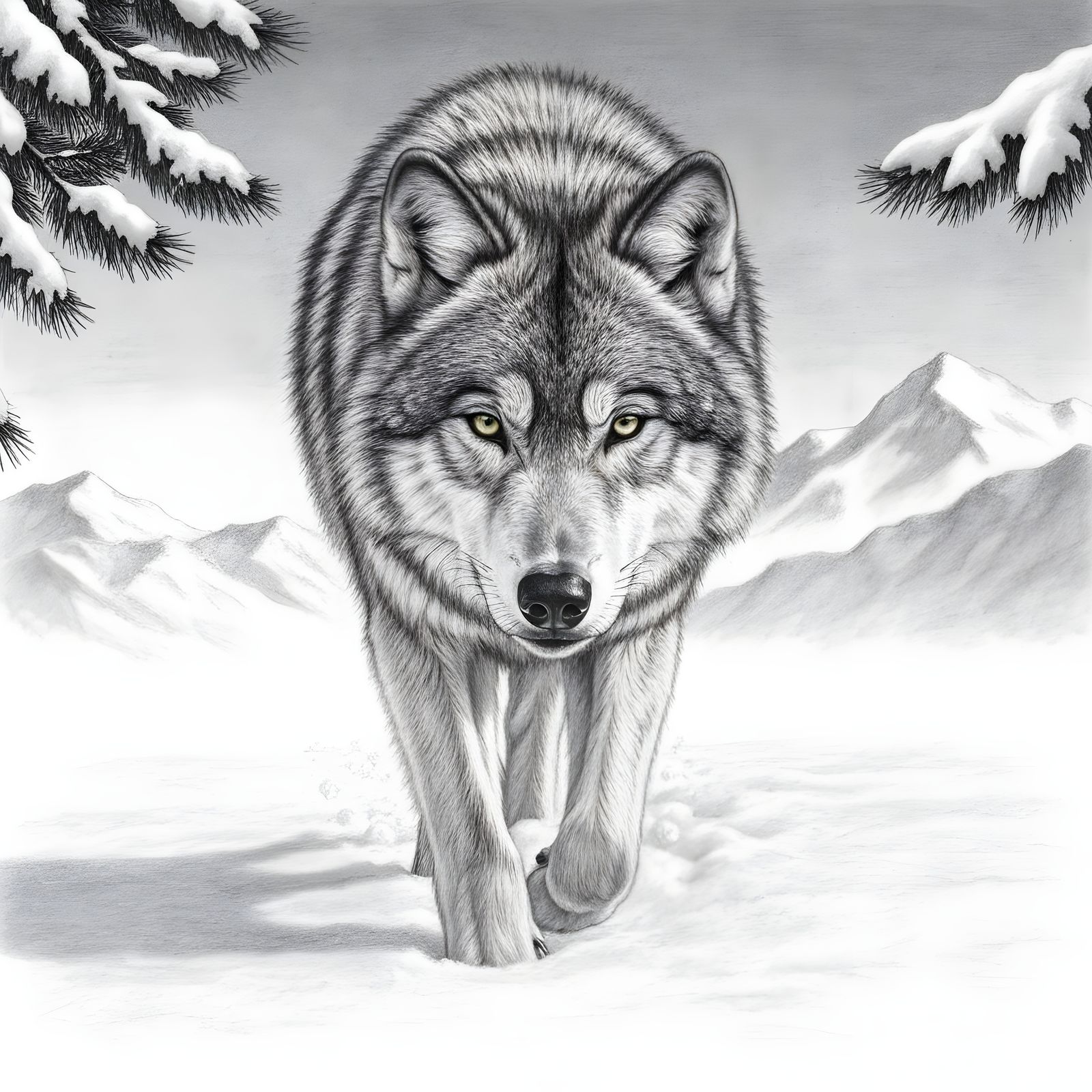 Lone Wolf in Graphite Pencil Drawing