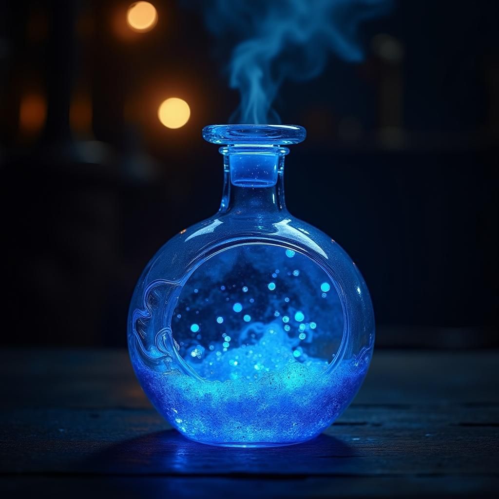 A lapis lazuli neon heart potion bottle