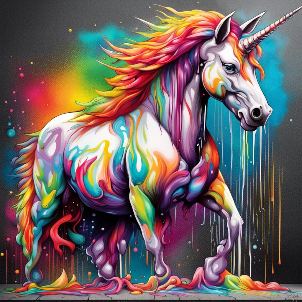 Rainbow Unicorn Graffiti Art in Street Art Style
