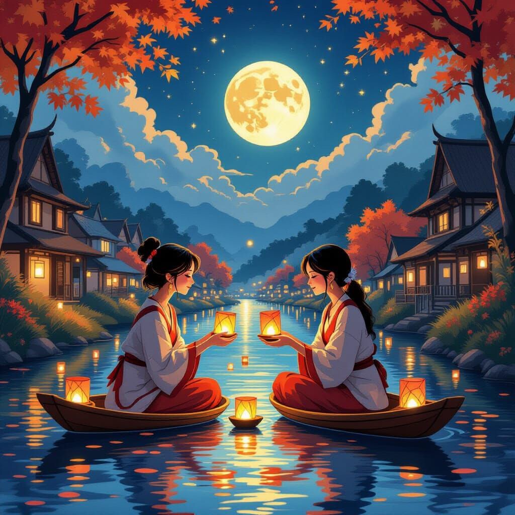 Romantic Loi Krathong Festival, Ghibli-Inspired