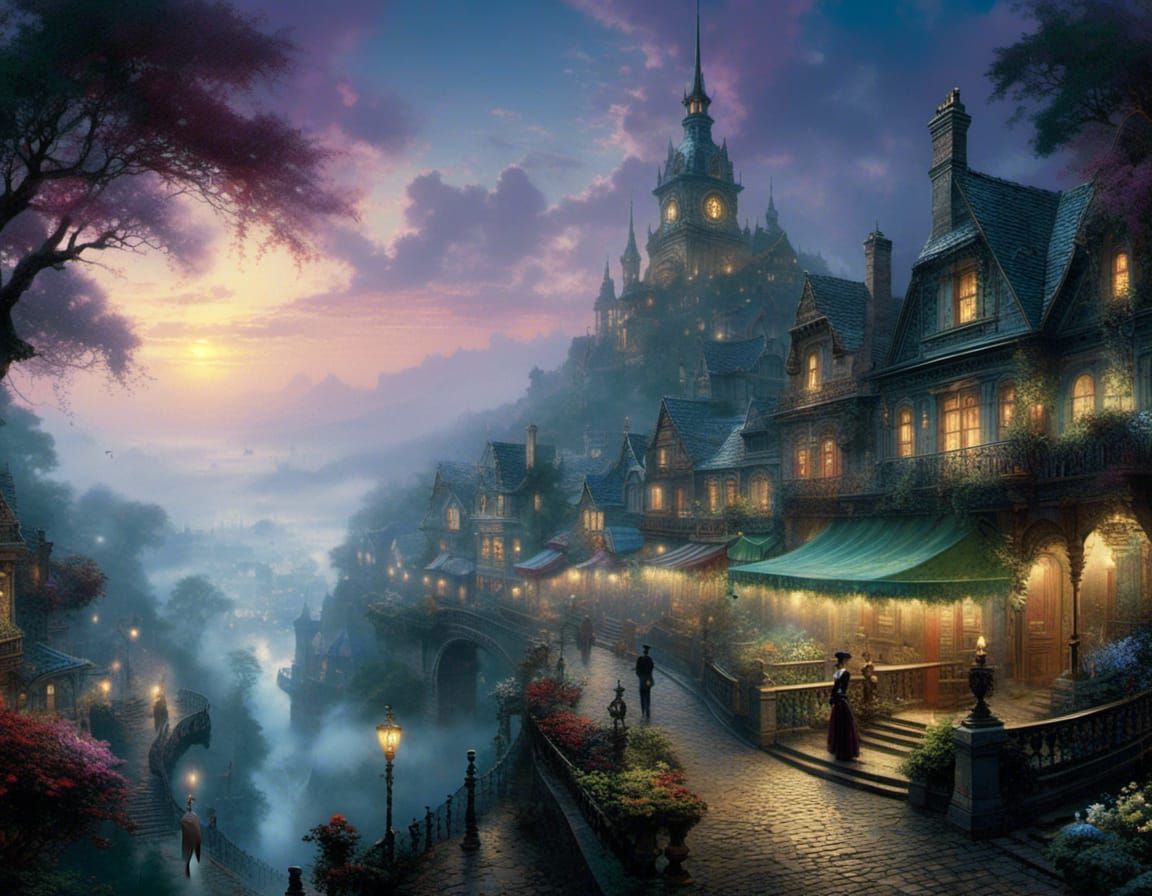Ethereal Fantasy Landscape in Kinkade Style