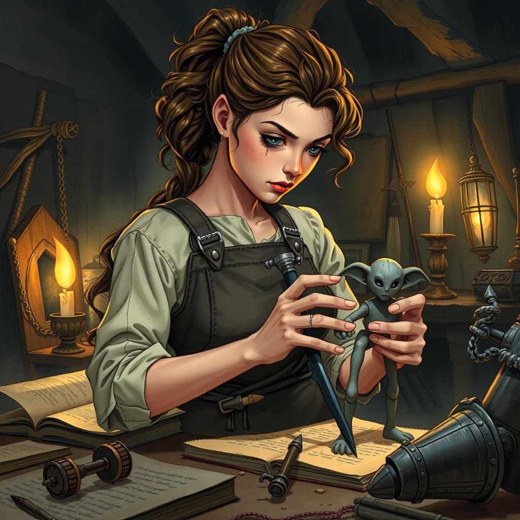 Medieval Fantasy Girl Builds Clay Golem Defender