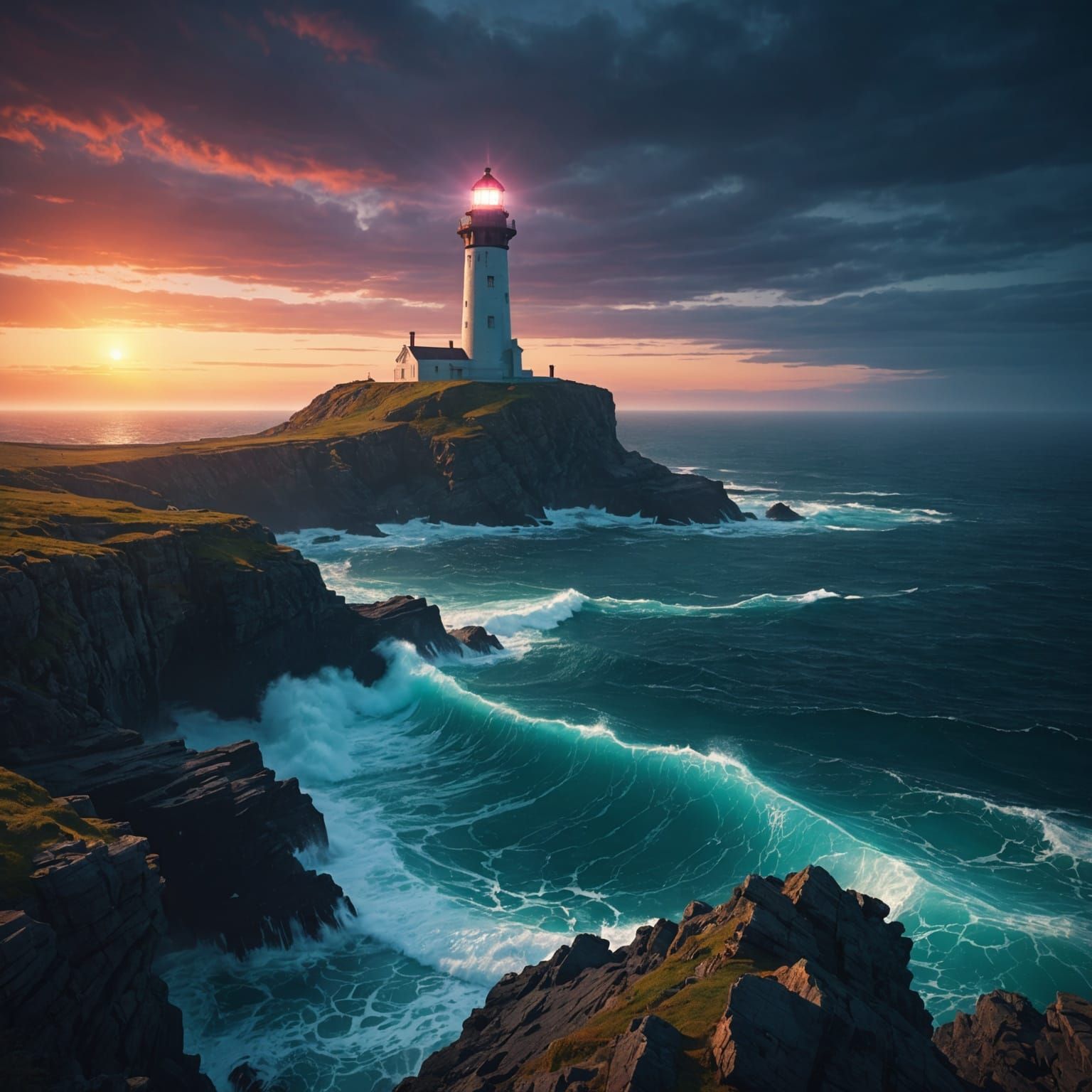 Futuristic Lighthouse on Cliff, Digital Art