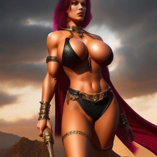 Voluptuous Barbarian Woman with Gemstone Jewelry