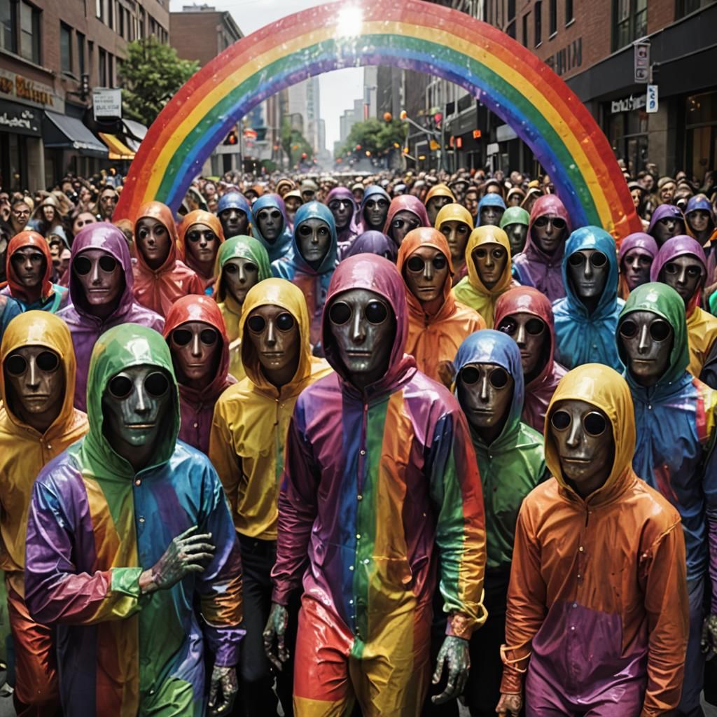 Ethereal Rainbow Spirits Evoke Fear in Darkened Space