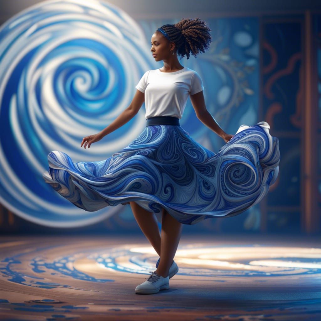 Dancing Figure with Blue Swirls in Fantasy Art