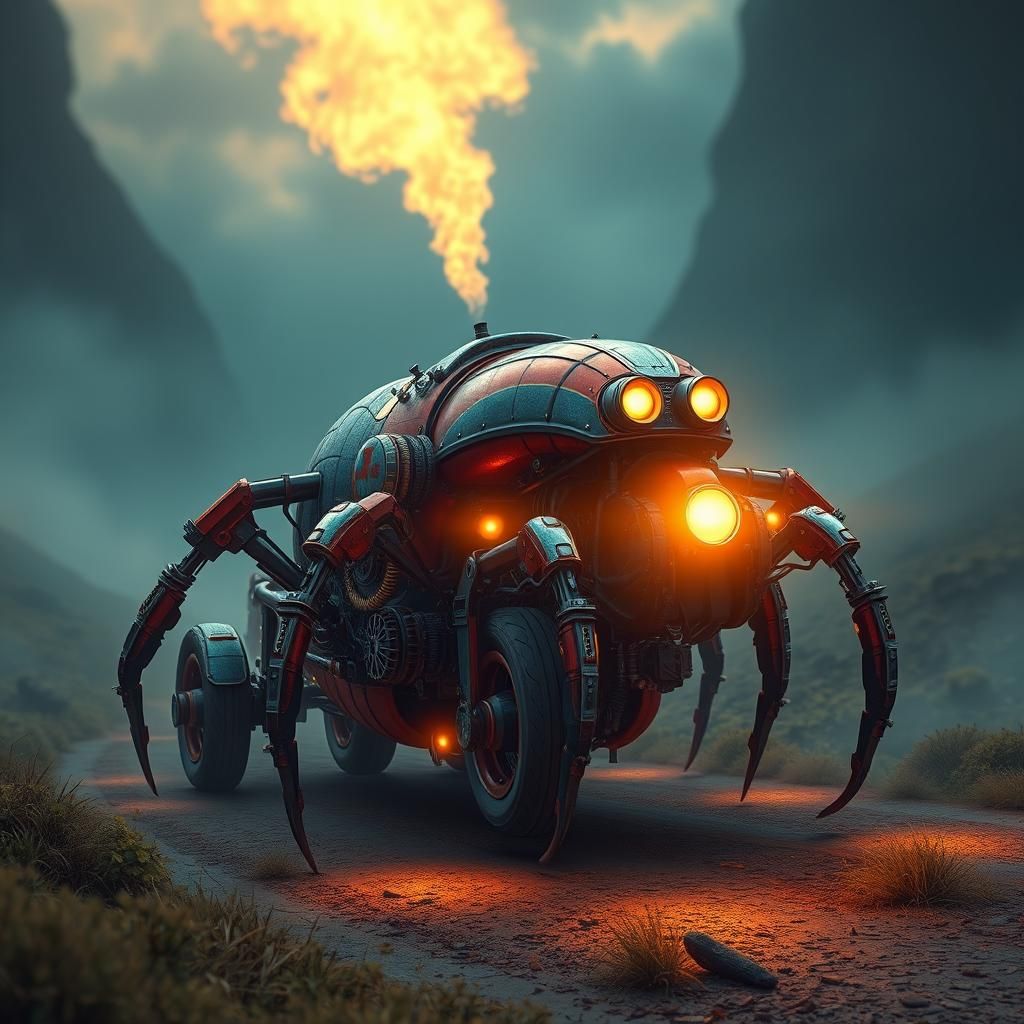 Steampunk Millipede Motorcycle in Mystical Realm