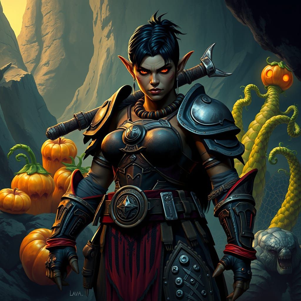 Cyberpunk Orc Warrior in a World of Mutated Foods