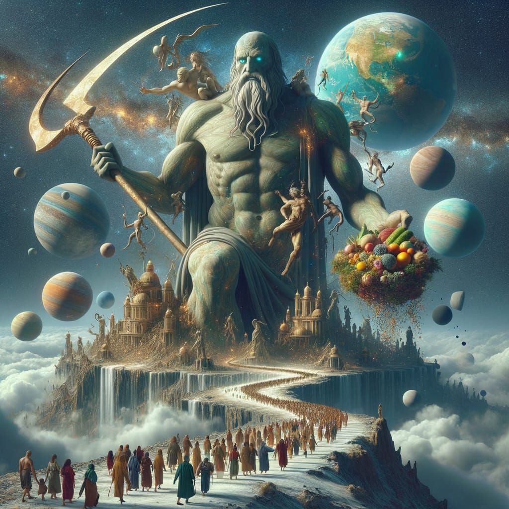 Ancient Titan of Saturn in Majestic Cosmic Landscape