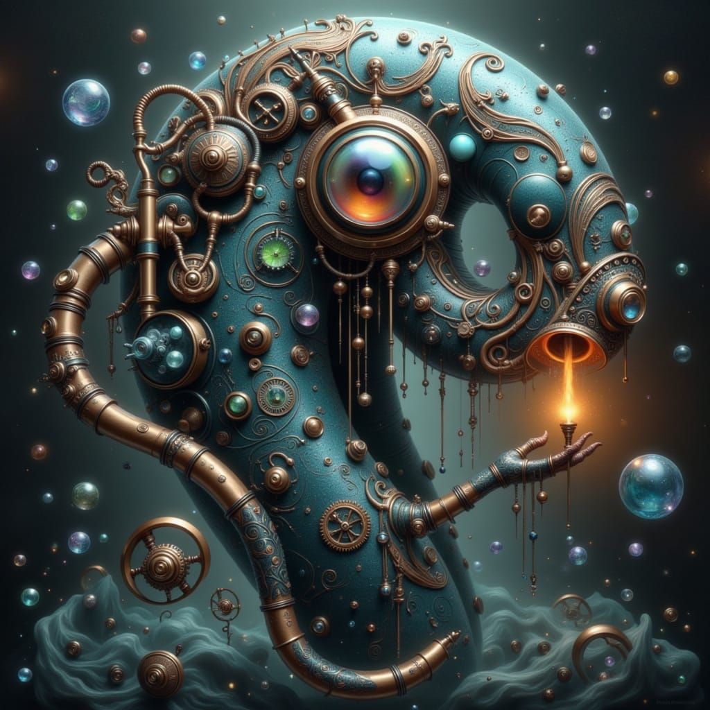 Cyberpunk Steampunk Serpent with Intricate Copper Pipes and ...