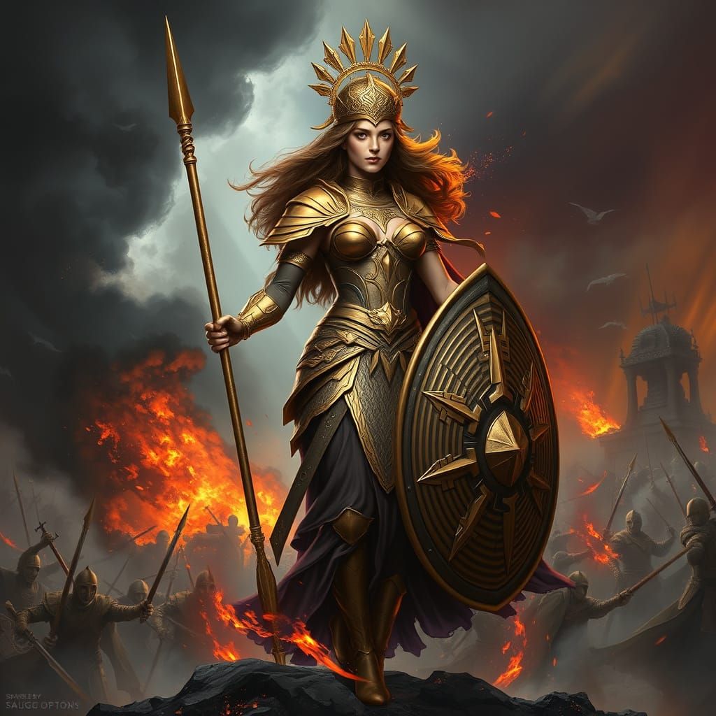 Goddess of War in Hyperrealistic Splendor