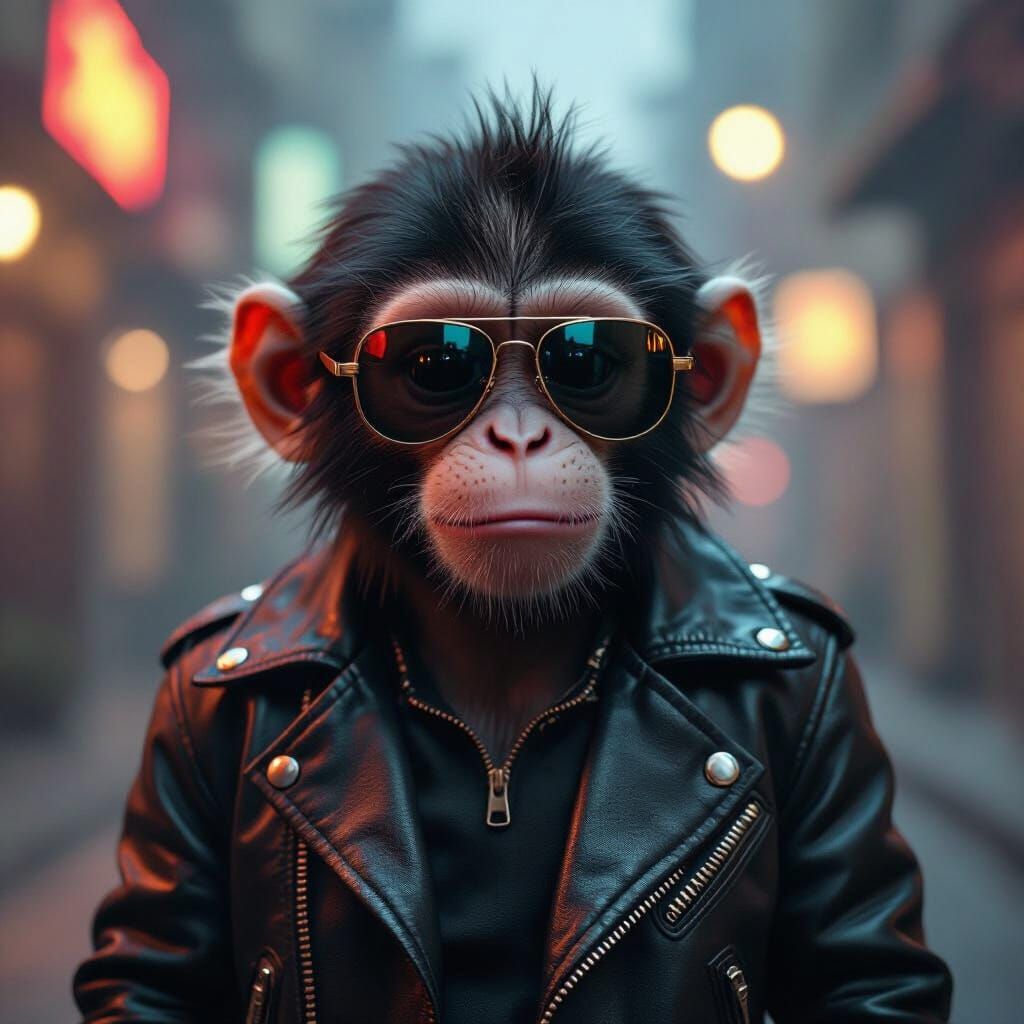 Cool Monkey in Sunglasses & Leather Jacket