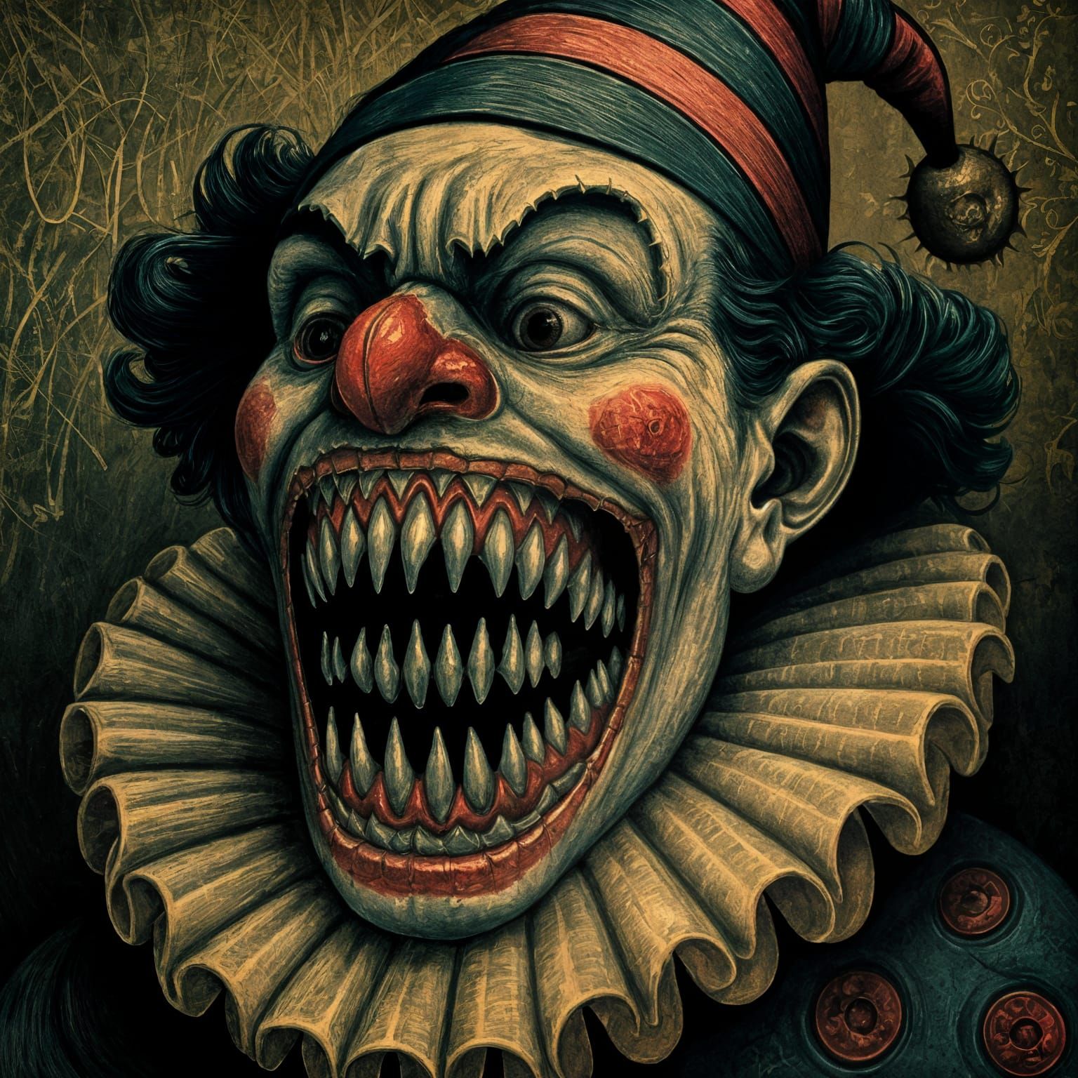 Vampire Clowncore Illustration in Golden Age Style